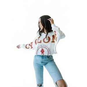 NEW GAMEDAY SOCIAL isu split sleeve cropped crew in white